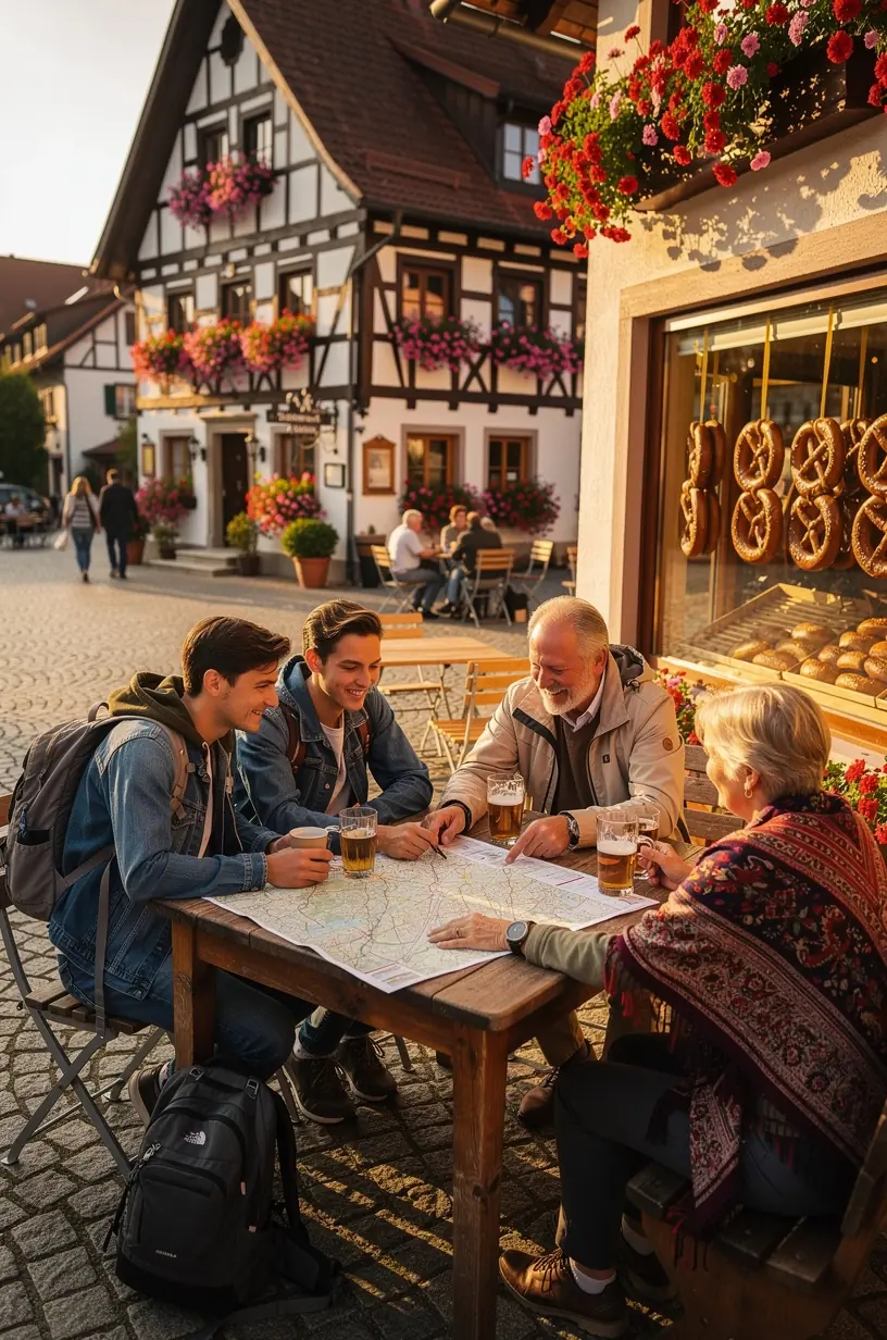 Beratungsgespräch zwischen Reiseexperten und Kunden zur persönlichen Offline-Reiseplanung in einem modernen Büro.